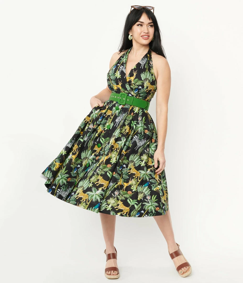 Unique Vintage Tarrytown Hostess Jungle Print Dress 3 Unique Vintage Tarrytown Hostess Jungle Print Dress