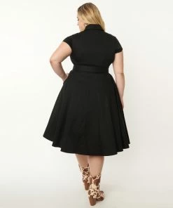 Unique Vintage Madeline Western Swing Dress - Black/Gold