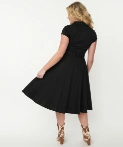 Unique Vintage Madeline Western Swing Dress - Black/Gold