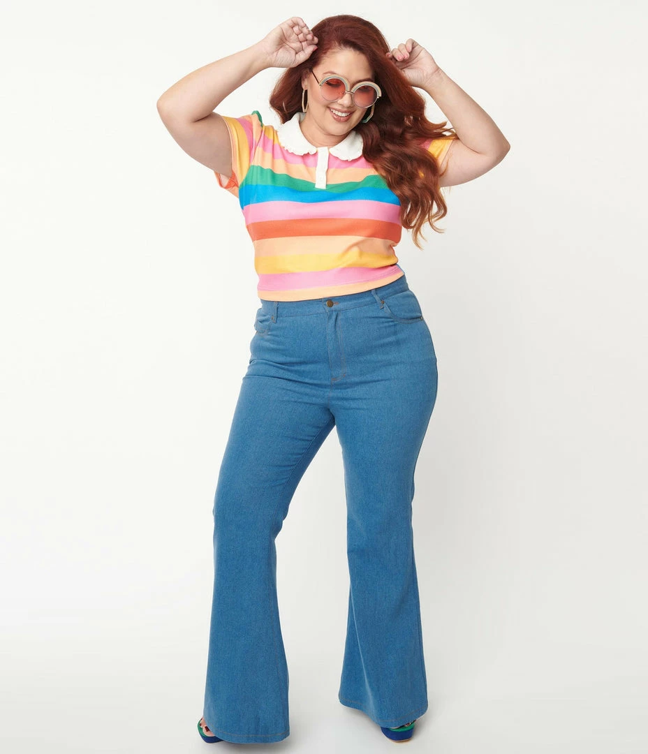 Unique Vintage Rainbow Embroidered Bellbottom Jeans 8 Unique Vintage Rainbow Embroidered Bellbottom Jeans