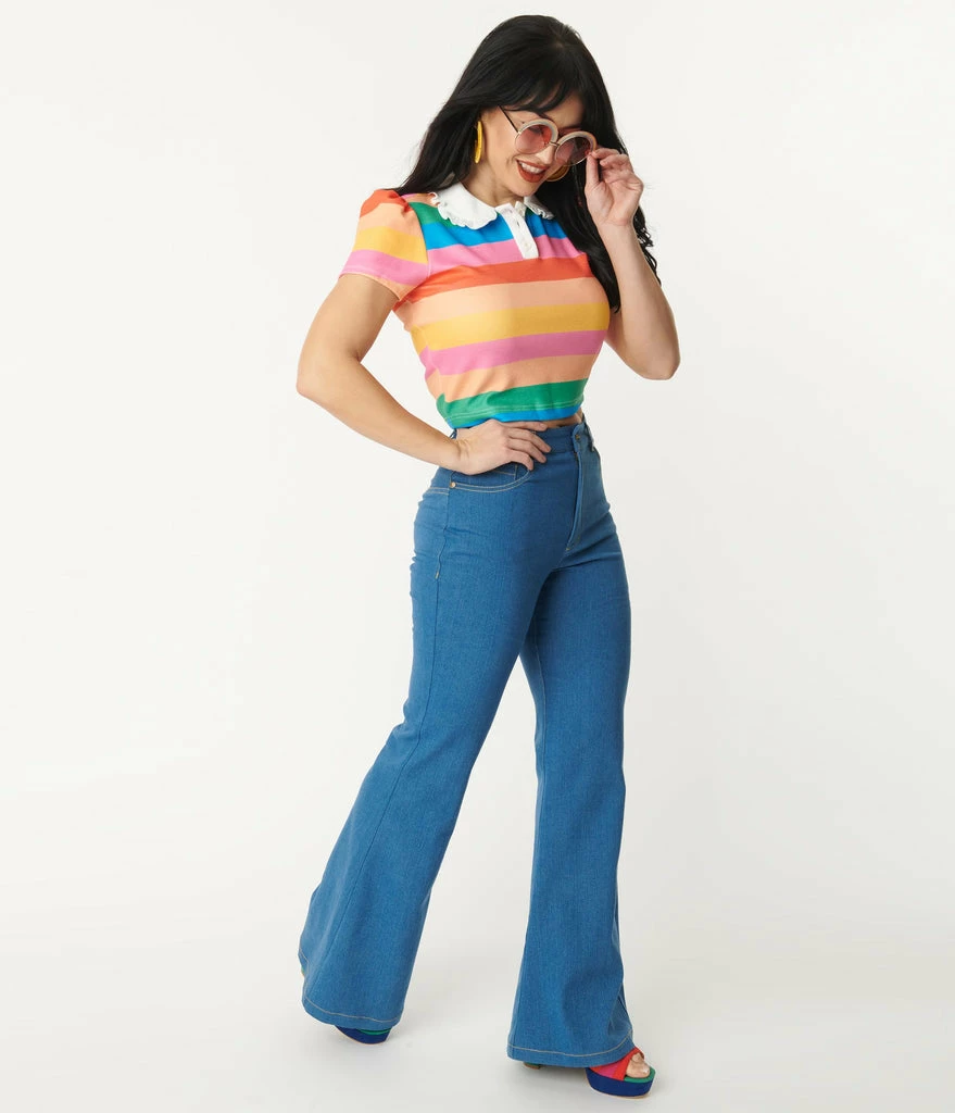 Unique Vintage Rainbow Embroidered Bellbottom Jeans 5 Unique Vintage Rainbow Embroidered Bellbottom Jeans