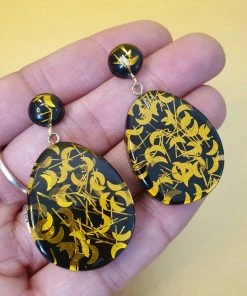 Bow & Crossbones Suzy Lucite Confetti Tear Drop Earrings - Black Russian