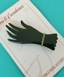 Bow & Crossbones Lillianna Hand Brooch - Black