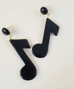 Bow & Crossbones Dolly Music Note Earrings - Black Accessories