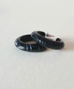 Accessories Bow & Crossbones Etta Tropical Carve Hoop Earrings - Black