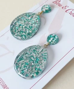 Accessories Bow & Crossbones Suzy Tear Drop Lucite Confetti Stud Earrings - Teal