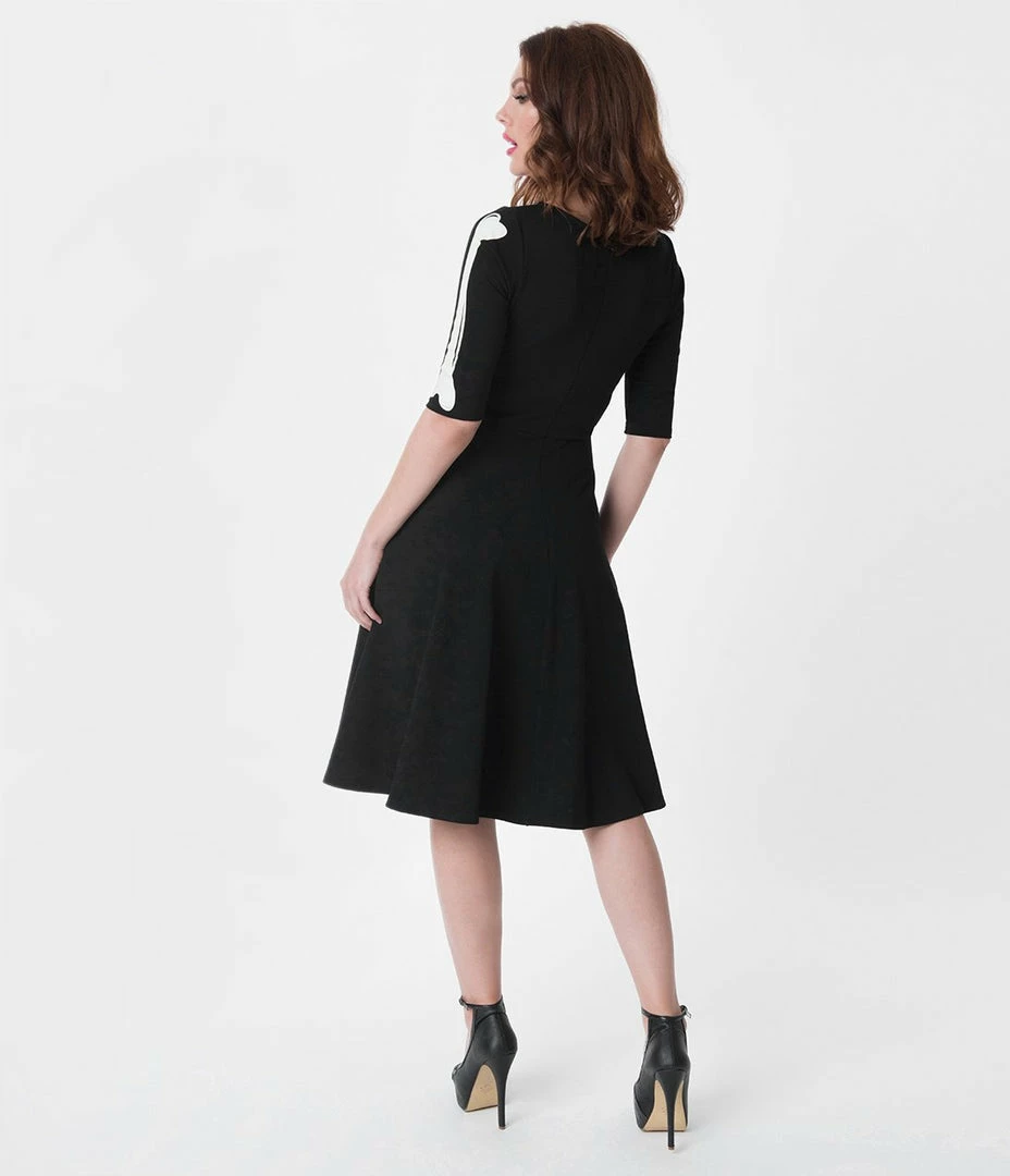 Unique Vintage Black Skeleton Bones Graves Swing Dress 6 Unique Vintage Black Skeleton Bones Graves Swing Dress