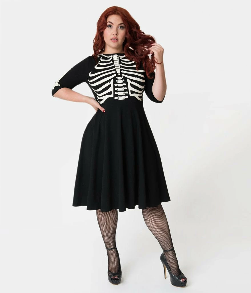 Unique Vintage Black Skeleton Bones Graves Swing Dress 7 Unique Vintage Black Skeleton Bones Graves Swing Dress