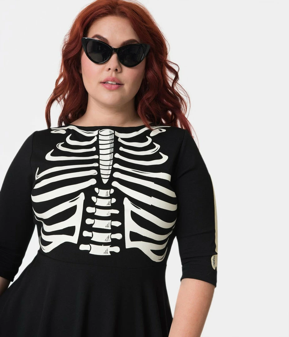 Unique Vintage Black Skeleton Bones Graves Swing Dress 9 Unique Vintage Black Skeleton Bones Graves Swing Dress