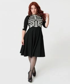 Unique Vintage Black Skeleton Bones Graves Swing Dress 17 Unique Vintage Black Skeleton Bones Graves Swing Dress