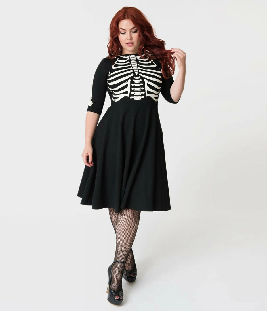 Unique Vintage Black Skeleton Bones Graves Swing Dress 10 Unique Vintage Black Skeleton Bones Graves Swing Dress