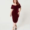 Unique Vintage Sophia Velvet Wiggle Dress - Burgundy