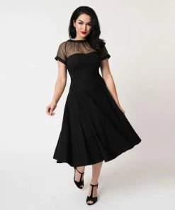 Unique Vintage Shirelle Swing Dress - Black