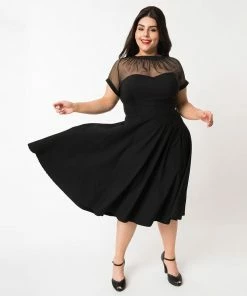 Unique Vintage Shirelle Swing Dress - Black