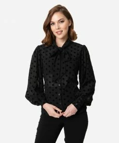 Unique Vintage Gwen Blouse - Black Swiss Dot
