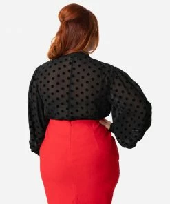 Unique Vintage Gwen Blouse - Black Swiss Dot