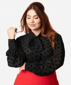 Unique Vintage Gwen Blouse - Black Swiss Dot