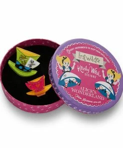 Erstwilder Kitschy Witch Alice's Wonderland Mad Hatter's Tea Party Double Brooch