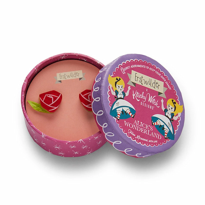 Erstwilder Kitschy Witch Alice's Wonderland Painted Rose Earrings 4 Erstwilder Kitschy Witch Alice's Wonderland Painted Rose Earrings