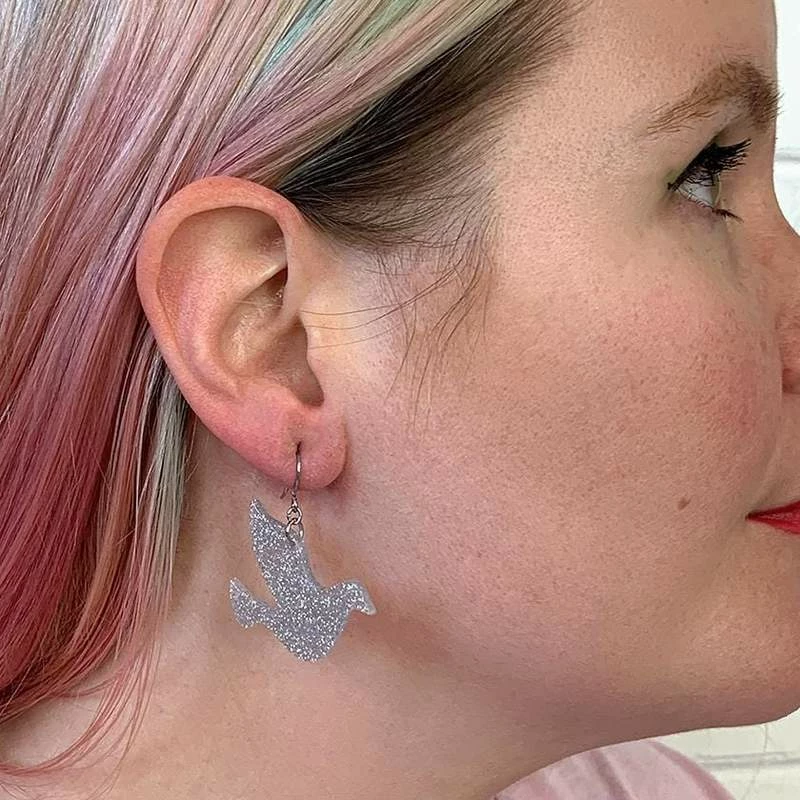 Erstwilder Dove Glitter Resin Drop Earrings - Silver 5 Erstwilder Dove Glitter Resin Drop Earrings - Silver