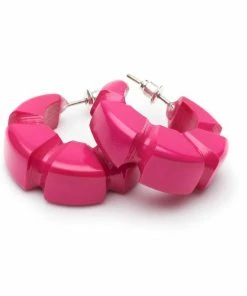Splendette Iris Pink Heavy Carve Bakelite Hoop Earrings