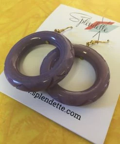 Splendette Amethyst Fakelite Drop Hoop Earrings