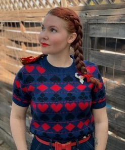 Bombshell Boutique 5 Star Struck Clothing Playing Cards 1940s Repro Sweater - Blue Tops