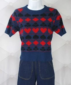 Star Struck Clothing Playing Cards 1940s Repro Sweater - Blue Tops
