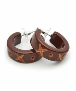 Splendette Walnut Carved Hoop Earrings
