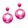 Splendette Flamingo Carved Drop Hoop Earrings