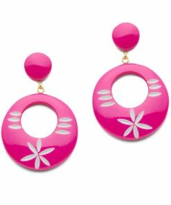 Splendette Flamingo Carved Drop Hoop Earrings