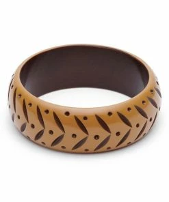 Splendette Wide Almond Carved Bangle - Duchess