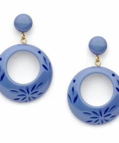 Splendette Carved Drop Hoop Earrings - Forget-Me-Not