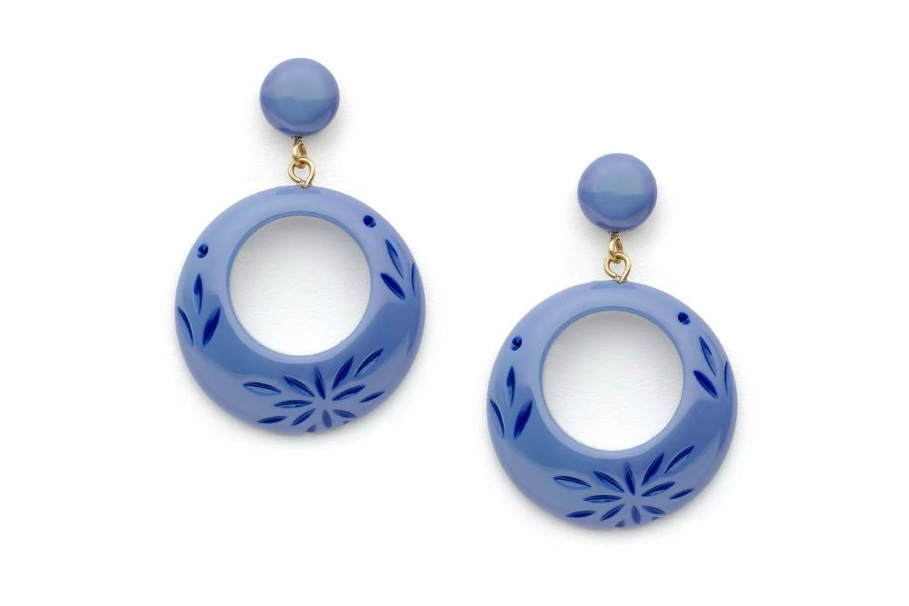 Splendette Carved Drop Hoop Earrings - Forget-Me-Not 3 Splendette Carved Drop Hoop Earrings - Forget-Me-Not