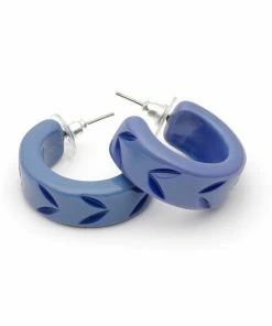 Splendette Carved Hoop Earrings - Forget-Me-Not