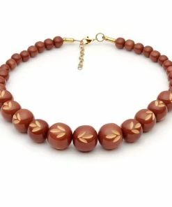 Splendette Carved Bead Necklace - Café