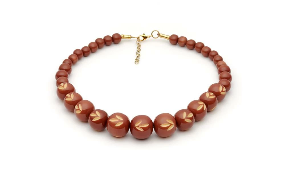 Splendette Carved Bead Necklace - Café 3 Splendette Carved Bead Necklace - Café