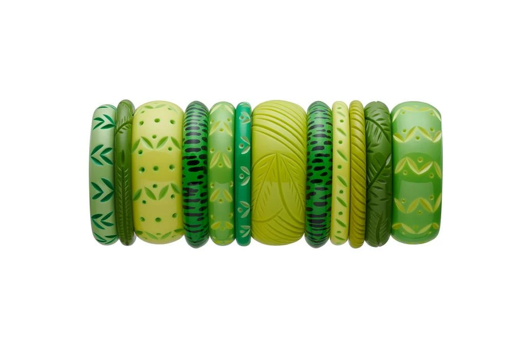 Splendette Wide Carved Bangle Duchess - Lime 5 Splendette Wide Carved Bangle Duchess - Lime