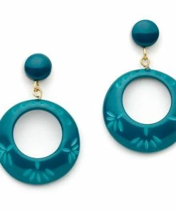 Splendette Carved Drop Hoop Earrings - Dragonfly