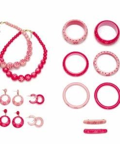 Splendette Carved Drop Hoop Earrings - Raspberry