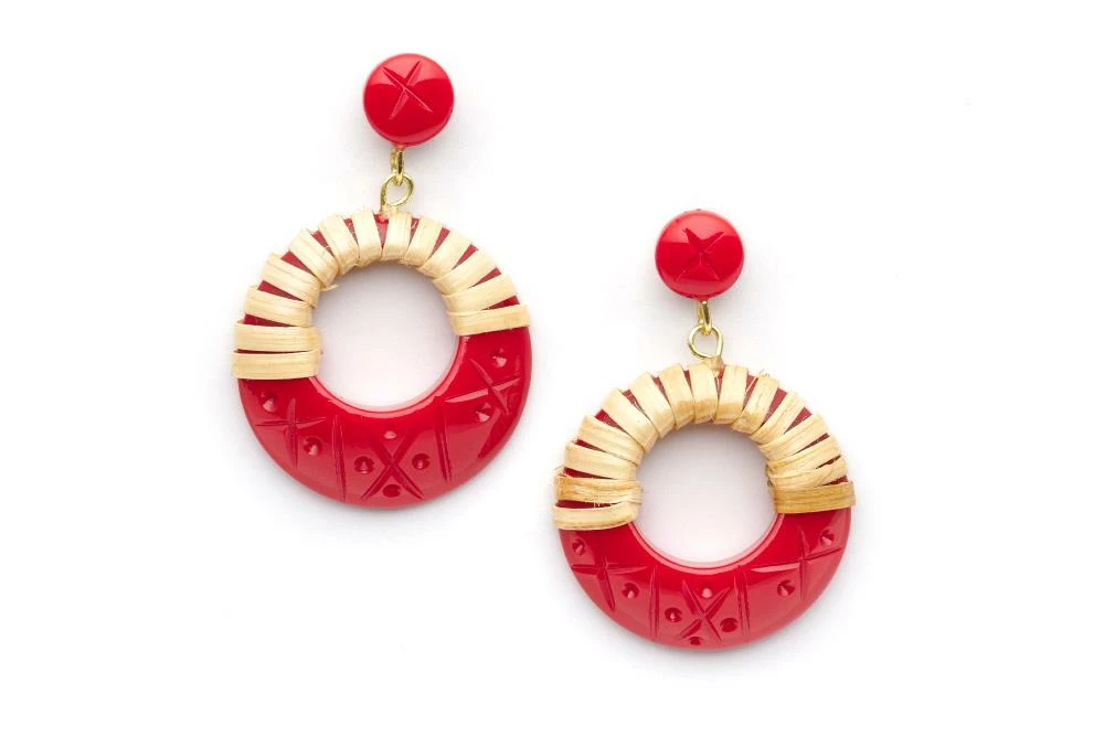 Splendette Rosella Cane Light Cane Drop Hoop Earrings 3 Splendette Rosella Cane Light Cane Drop Hoop Earrings