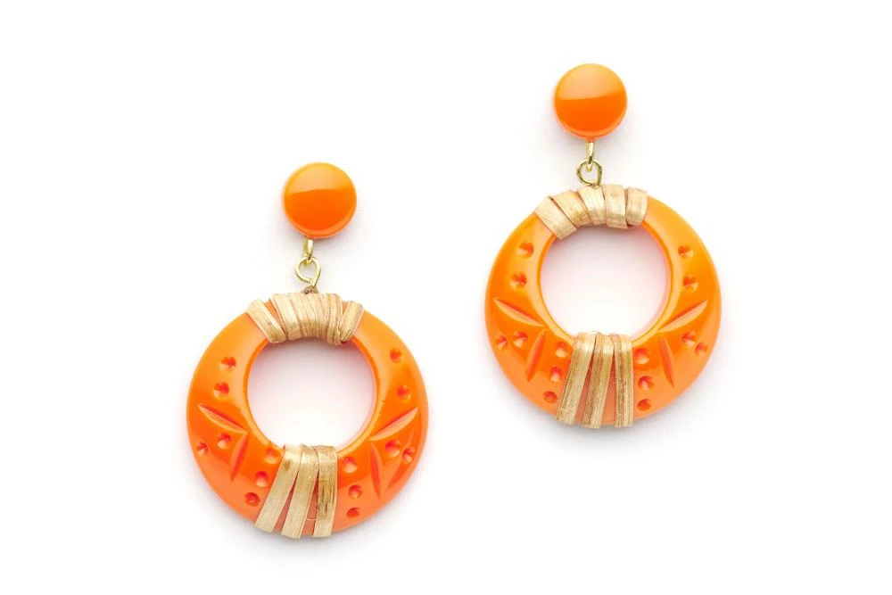 Splendette Tangerine Cane Light Cane Drop Hoop Earrings 3 Splendette Tangerine Cane Light Cane Drop Hoop Earrings
