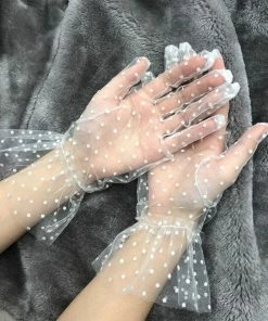 Suzie's Bombshell Boutique Bombshell Lacy Dot Gloves - White Accessories