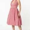 Unique Vintage Sheila Gingham & Cherry Swing Dress - Red