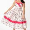 Unique Vintage Darienne Swing Dress - White/Pink Floral