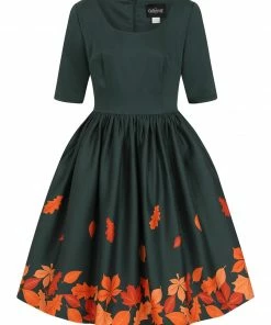 Collectif Amber-Lea Leaves Border Swing Dress