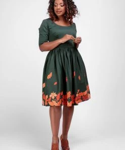 Collectif Amber-Lea Leaves Border Swing Dress