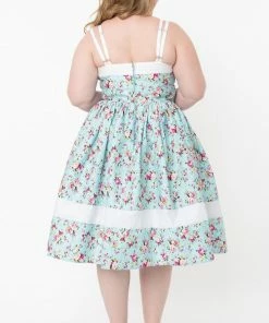 Unique Vintage Darienne Swing Dress - Blue/Pink Floral