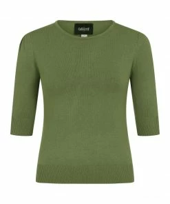Collectif Chrissie Plain Knitted Top - Moss Green