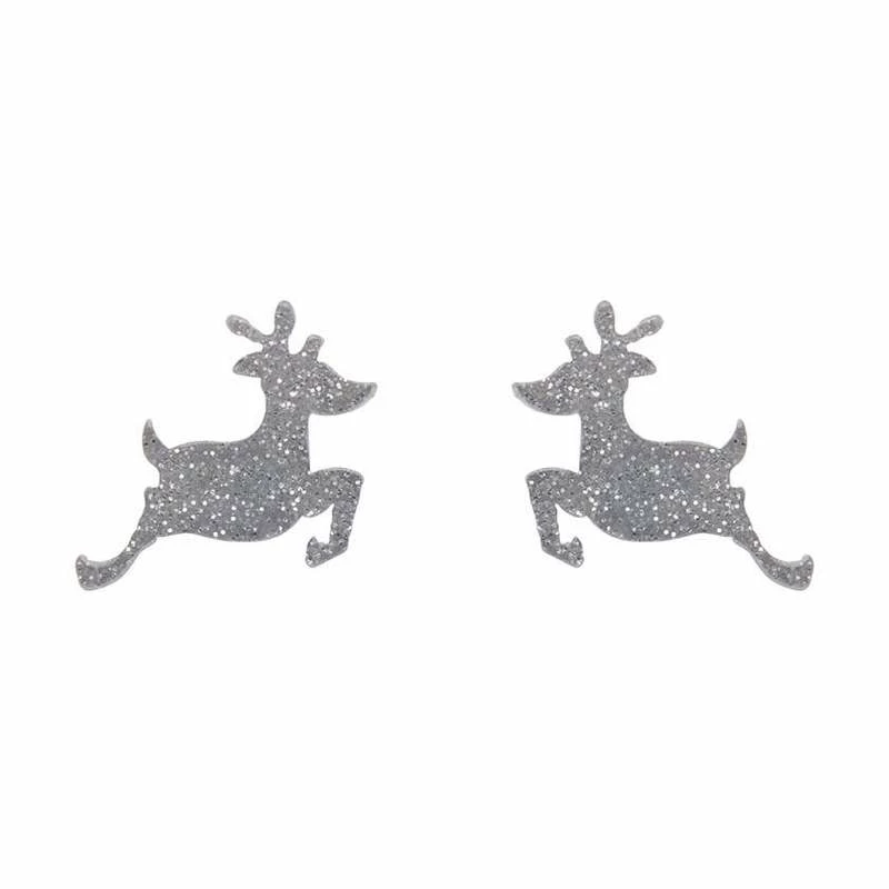 Erstwilder Reindeer Glitter Resin Stud Earrings - Silver 3 Erstwilder Reindeer Glitter Resin Stud Earrings - Silver